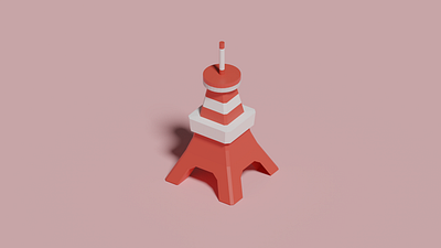 Tokyo tower icon 3d 3dcg blender blender3d c4d cinema4d design illustration interior isometric isometricart japan lowpoly lowpoly3d minimal