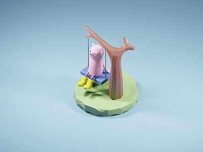 Pig and Swing 3d 3dcg blender blender3d c4d cinema4d design illustration interior isometric isometricart japan lowpoly lowpoly3d minimal