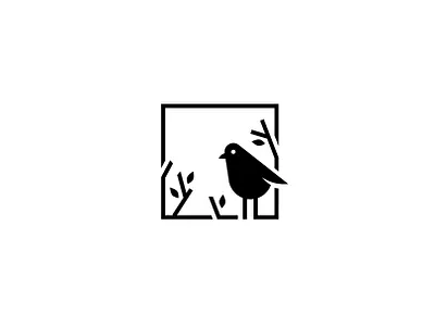 Logo bird on the window art bird black branding clean composition design illustration inspiration leaf line logical logo mathematical minimal tree vector window