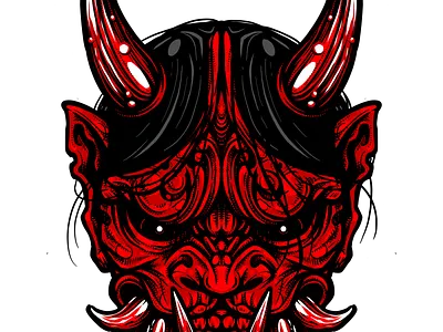 Red Oni demon design drawing illustration oni