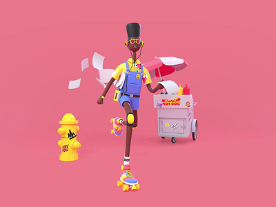 Back to the 90's 3d 90s branding c4d character characterdesign color colorful illustration octane render retro roller skate