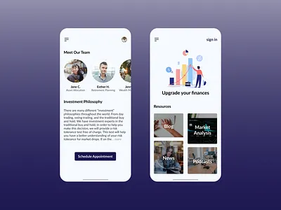 Finance App advising finance mobile scheduling ui ux