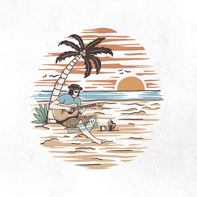 Summer Music Paradise beach party design digitalart digitalillustration handdrawn illustration illustrator nature pardise summer summertime tropical tshirt design vintage vintage design