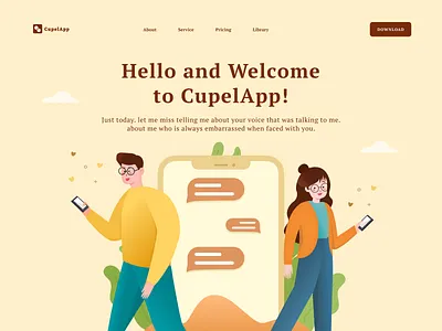 CupelApp - Couple with gadget app design clean couple gadget home illustration landing page landing page design lifestyle people ui ux