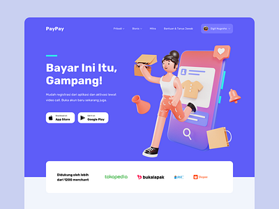 PayPay - Digital Wallet Header 3D Concept 3d bank blender character digital wallet header hero illustration homepage illustration landing page modelling payment uidesign website