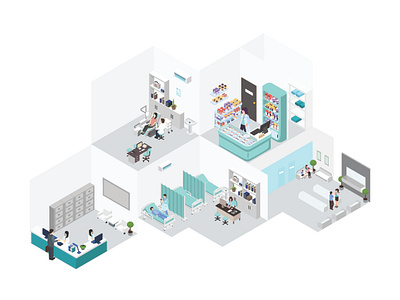 clinic interior isometric illustration adobeillustrator clinic design doctor flat illustration interior interiordesign isometric isometric illustration pharmacy