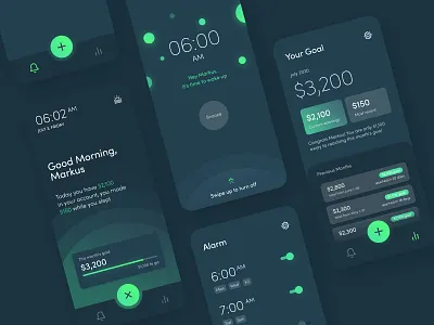 Alarm Clock for Entrepreneurs 2020 adobe xd alarm alarm app alarm clock app green minimal mobile ui rounded ui design ux design