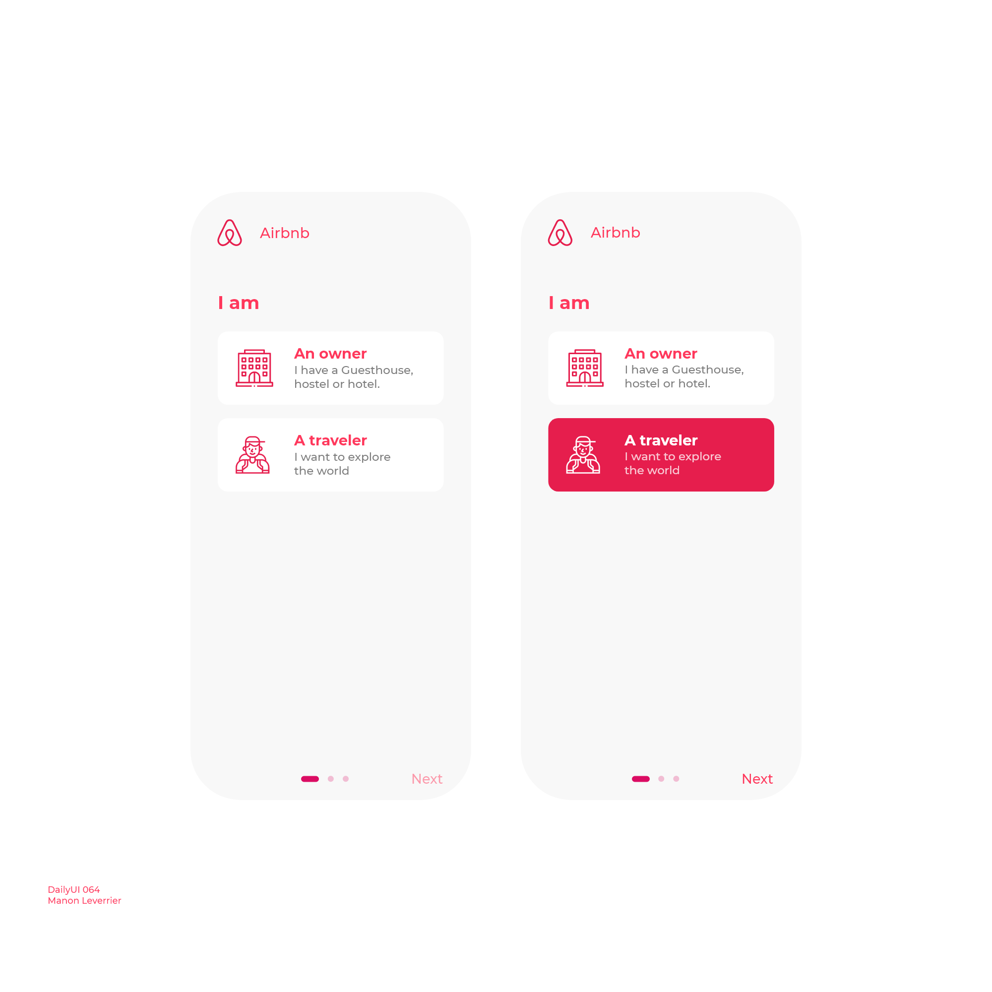 Example of DailyUI 064 Select user type