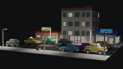 Street Scene_1 illustration low poly