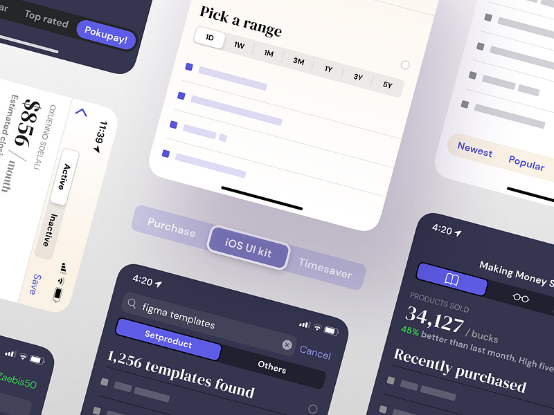 Figma iOS mobile app kit - Segmented controls UI design android app control design design system figma ios iphone mobile prototype segment segmented tabs ui ui kit