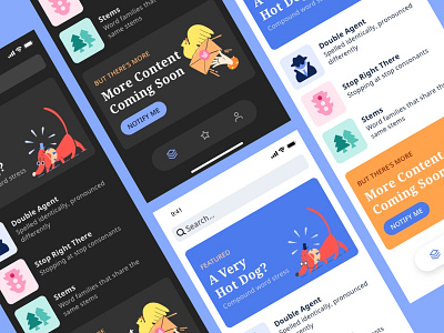 Pronunciation App - Dark and Light Theme app comingsoon dark mode dark theme dark ui design home screen illustration language learning mobile mobile app ui ux