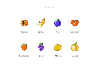 Fruits 3 apricot banana figma free freebie fruits grape icons mango melon persimmon plum set