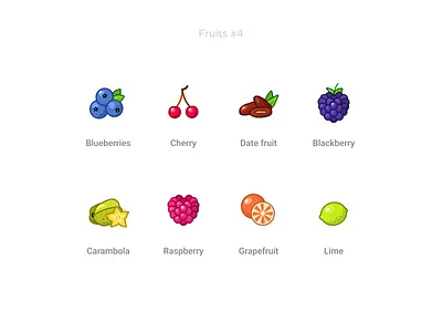 Fruits 4 blackberry blueberries carambola cherry datefruit figma free freebie fruits grapefruit icons lime raspberry set