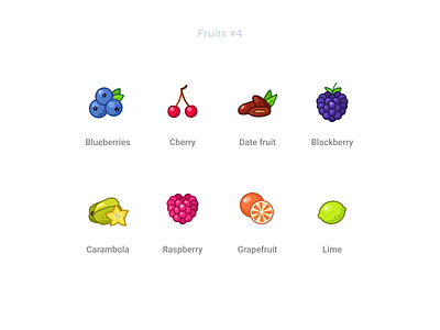 Fruits 4 blackberry blueberries carambola cherry datefruit figma free freebie fruits grapefruit icons lime raspberry set