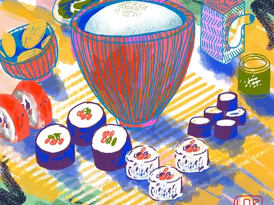 Japanese meal digital illustration drawing food illustration freestyle illustration japanese food painting stillherestilllife sushi