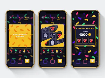 Scratch Game UI casino casino games design game illustration jellybean luck lucky mobile mobile app mobile ui skeumorphic ui ui design ux vector