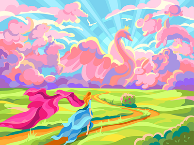 Big clouds beresnevgames coloringbook decorative illustration evening field flat illustration gallerythegame gameillustration girl girl illustration illustration landscape landscape illustration nature nature illustration pink cloud sky vector vector artwork vectorillustration