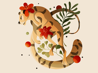 Floating Tiger animal cartoon character feline flat float flower illustration illustration art illustrator leaf pastel procreate tiger tigers vegetation