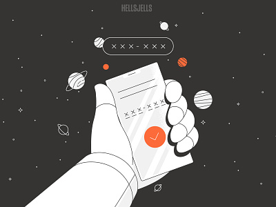 Phone Code Input Illustration app arm code fingers hand hellsjells holding input iphone login login code mobile phone planets receive registration space stroke universe