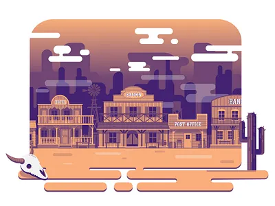 Wild West cactus design flat illustraion saloon skull vector wild west