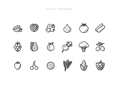 Fruits & Vegetables b&w version fruits icons set sketch vegetables