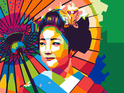 Umbrella Geisha artwork beautiful colorful geisha illustration japan japanese culture popart wpap