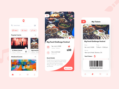 Event App Concept android app booking calendar card clean dashboad event app events favourites flat home home page ios iphone minimal mobile morden ticket booking tickets