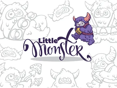 little monsters beast cartoon character creature cute fairy tale forest lettering little logo monster mythology pagan vector