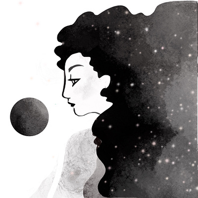 Miss you black and white blackandwhite editorial illustration mourning universe watercolors woman illustration woman portrait