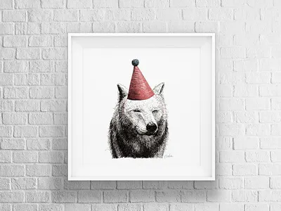 Gun & Fun Animals Serie - Red Hat Wolf animal art animals art artwork birthday birthday hat digital art drawing fine pen fine pen drawing gobsart illustration print red hat wolf