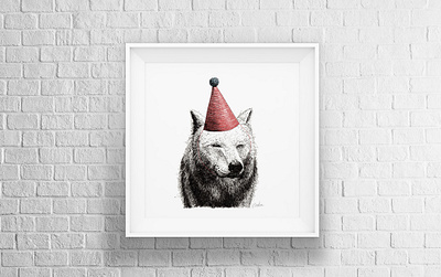 Gun & Fun Animals Serie - Red Hat Wolf animal art animals art artwork birthday birthday hat digital art drawing fine pen fine pen drawing gobsart illustration print red hat wolf