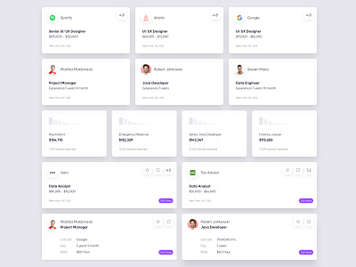 UI Cards White applicant applicants clean employee employer experience freebie info job job board job listing joblisting jobs location menu minimal salary ui ux work