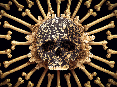 Mortal wall II 3d 3dsmax art bone character composition concept death design flower gold head ornament render skull texture wall