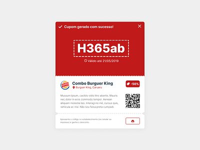 Offer Success Modal card coupon food modal success web