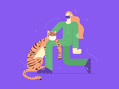 tiger isolation ai character covid covid 19 design design art facemask flat girl illustration isolation vector