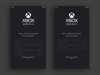 Daily UI day 01 - Sign up page app dailyui dark green signup ui xbox
