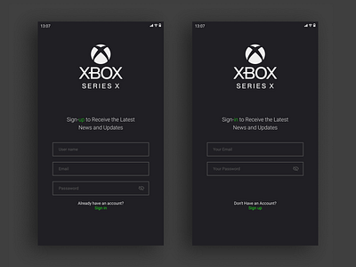 Daily UI day 01 - Sign up page app dailyui dark green signup ui xbox