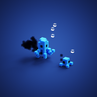 Tiny Octopus 3d cute cute animals magicavoxel minimal octopus tiny underwater voxelart
