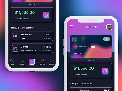 YesBank | Banking app concept application bank bank app banking card clean credit card design finance finance app ios minimal mobile mobile banking neon shadow spendings transaction ui ux