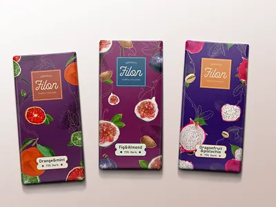 Filon - Healthy Chocolate brand chocolate chocolate packaging digital illustration fruits lllustration logo packaging design