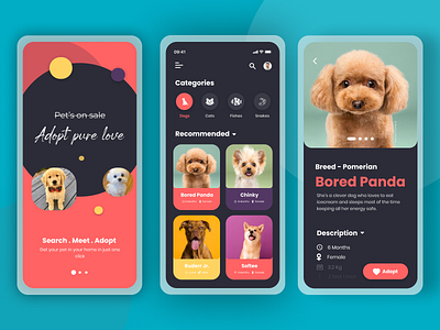 Online pet adoption interface branding design concept design figma illustration materialdesign minimal pet petshop ui uidesign uiux uiuxdesign ux