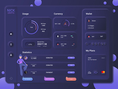 NICK CRYPTO - Cryptocurrency Plataform Dashboard branding dashboard design figma neumorphic neumorphic design neumorphism ui ux vector web