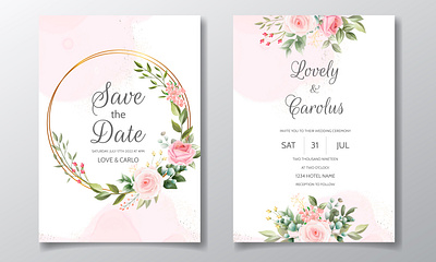 Wedding invitation with beautiful and elegant floral beautiful card celebration decoration decorative design elegant floral flower frame green greeting illustration invitation invite leaf spring vector vintage wedding