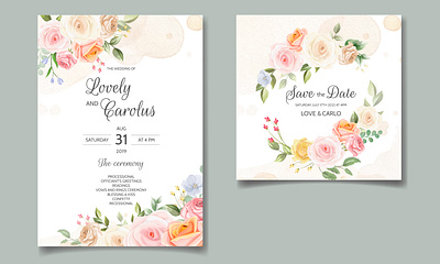 Wedding invitation with beautiful and elegant floral beautiful card celebration decoration decorative design elegant floral flower frame green greeting illustration invitation invite leaf spring vector vintage wedding