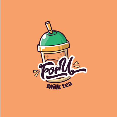 ForU Milk Tea logo by Brandall Agency brandall branding cartoon chibi illustration logo logo design milk milkshake milktea tea typography
