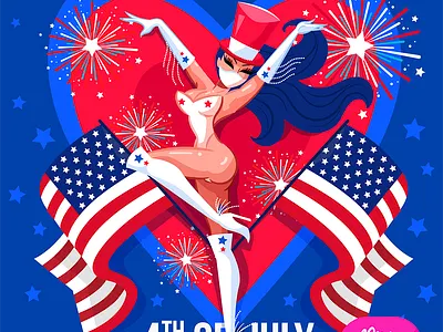 4th July PinUp 4th america corona covid flag illustration july july 4th lady pinup sexy star stars us usa vixen woman