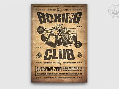 Boxing Classes Flyer Template V2 arena boxing championship classes competition fight fight club flyer gloves kickboxing lessons martial art mma poster psd retro ring template ufc vintage