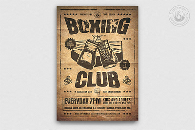 Boxing Classes Flyer Template V2 arena boxing championship classes competition fight fight club flyer gloves kickboxing lessons martial art mma poster psd retro ring template ufc vintage