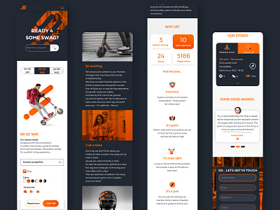 Swag scooters mobile website balck contact director ecommerce mobile orange scooters search testimonial uidesign uxdesign