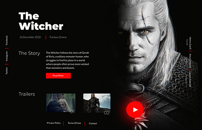 Witcher UI black design drama dramatic fantasy geralt magic netflix netflix and chill red red and black design redesign concept the witcher ui ux web web design webdesign